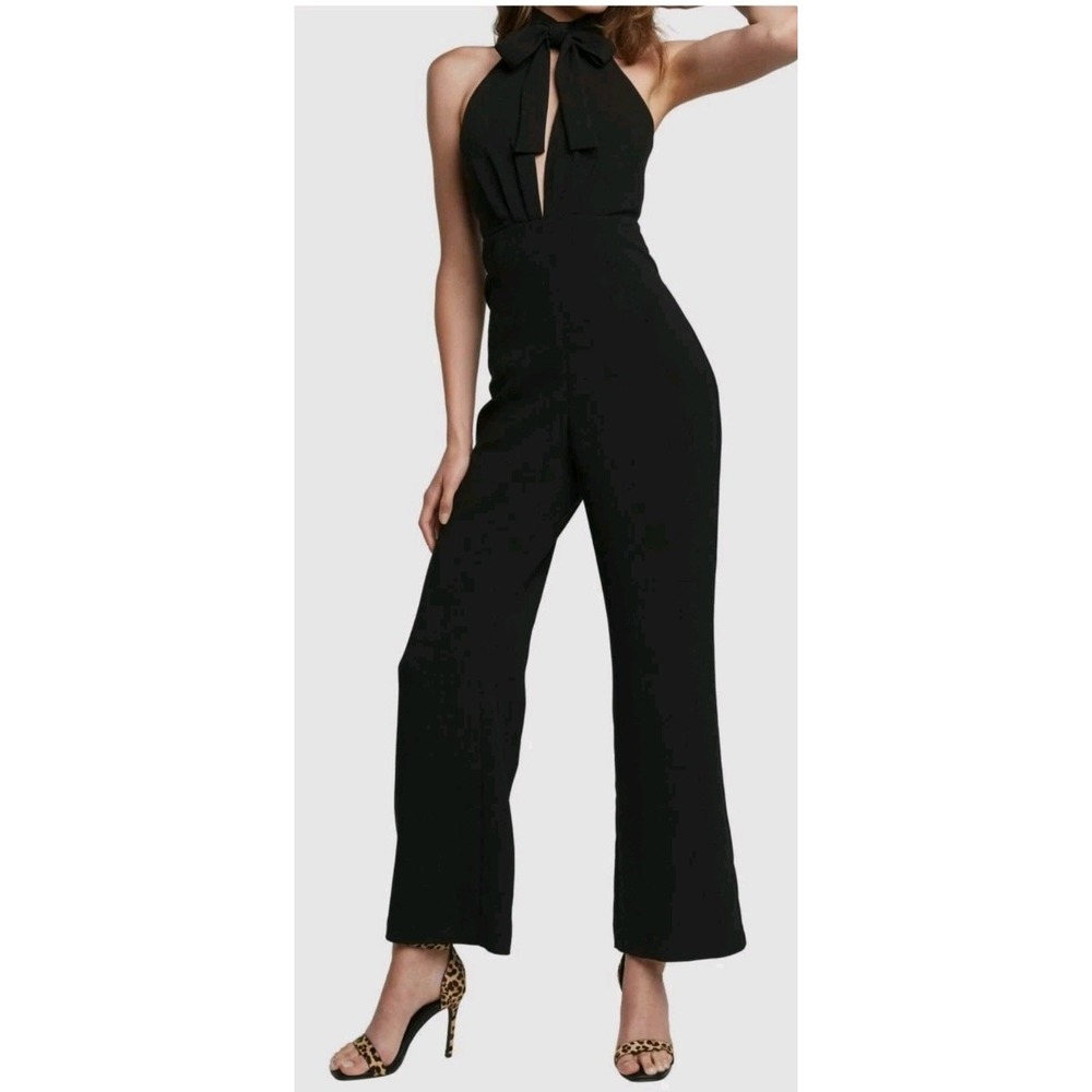Bardot Women's Black Sleeveless Halter Tie-Neck Evening Jumpsuit Size 8